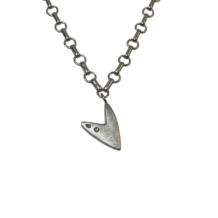 Rock and Roll Heart Necklace in Silver and Diamonds