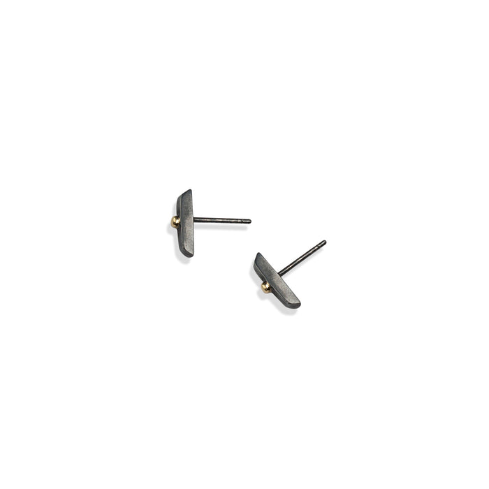 BABY BAR STUDS WITH 18K YELLOW GOLD BEADS