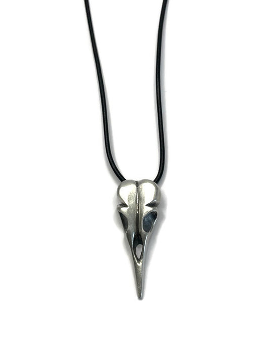 BIRD SKULL IN BRUSHED SILVER AND LEATHER