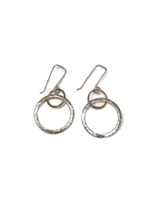 Lagom Earring in hammered sterling silver and gold - Kate Slater Jewelry