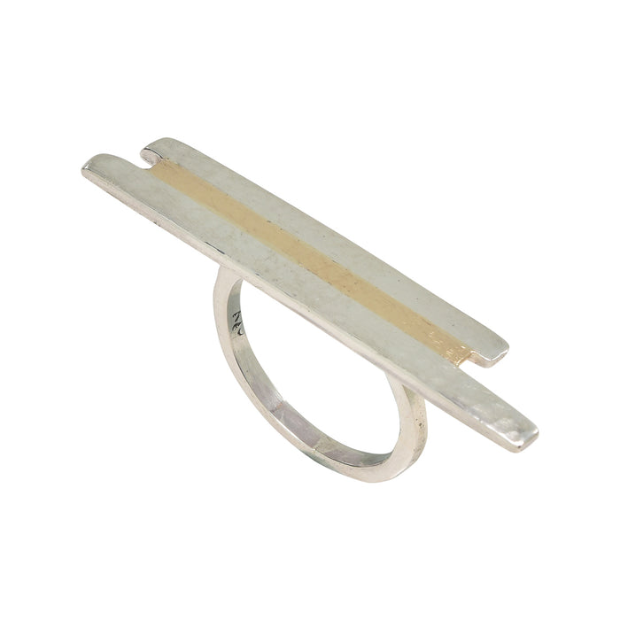 BAR RING IN 14K YELLOW GOLD AND STERLING SILVER