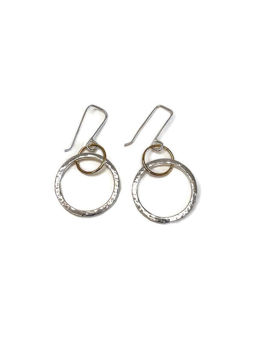 DOUBLE CIRCLE LAGOM EARRINGS IN GOLD AND HAMMERED SILVER