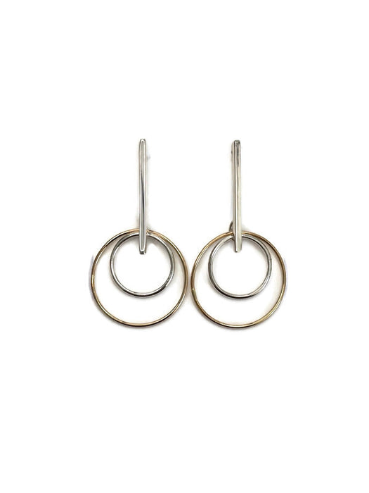 BAR AND DOUBLE CIRCLE LAGOM EARRINGS IN SILVER AND GOLD