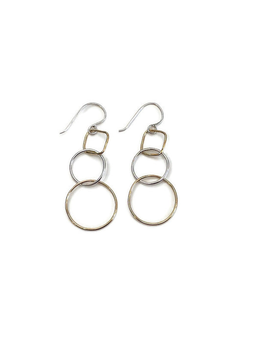 DOUBLE CIRCLE AND SQUARE LAGOM EARRINGS IN SILVER AND GOLD