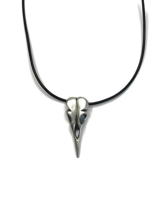 BIRD SKULL BRUSHED STERLING SILVER ON LEATHER