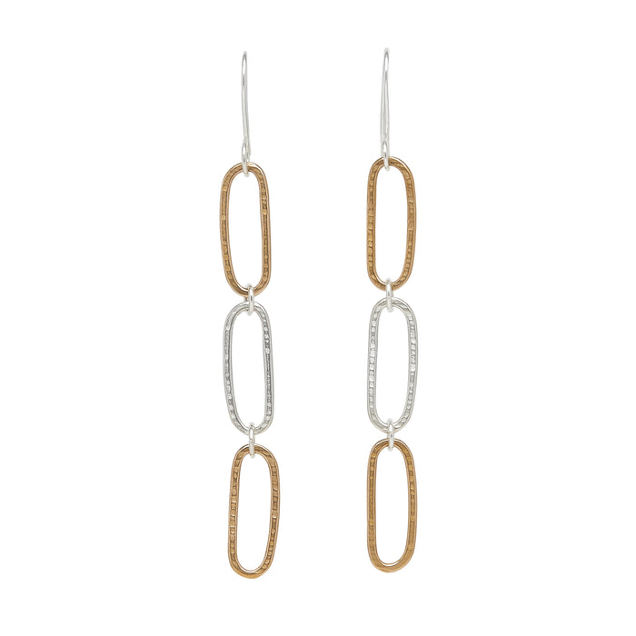 CHAIN-GES 3 LINK EARRINGS BRONZE AND SILVER