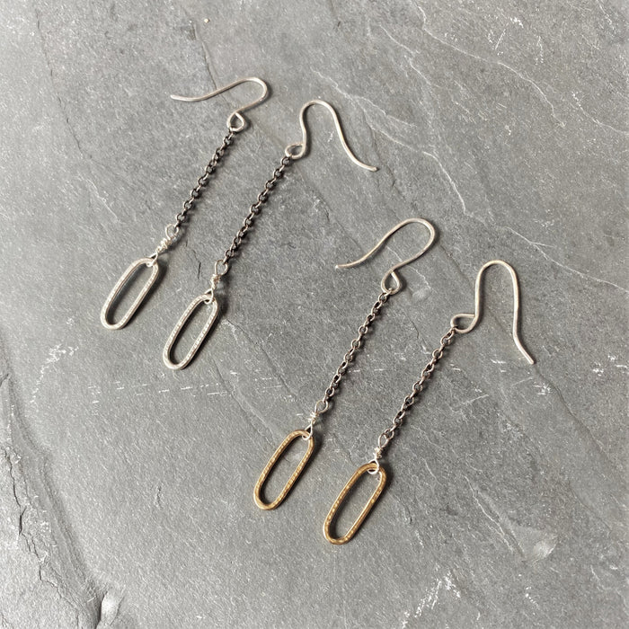 CHAIN-GES DROP EARRINGS BRONZE AND SILVER