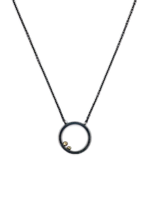 FULL CIRCLE NECKLACE OXIDIZED STERLING SILVER AND 14K YELLOW GOLD