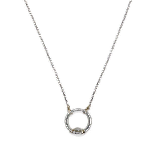 FULL CIRCLE NECKLACE STERLING SILVER PEARL AND YELLOW GOLD FILL